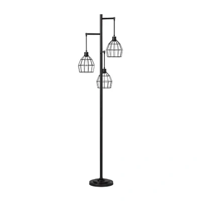 Stylecraft Three Cage Shade Floor Lamp In Black