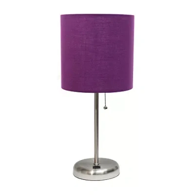 All The Rages Limelights Stick Lamp With Usb Charging Port And Fabric Shade In Purple