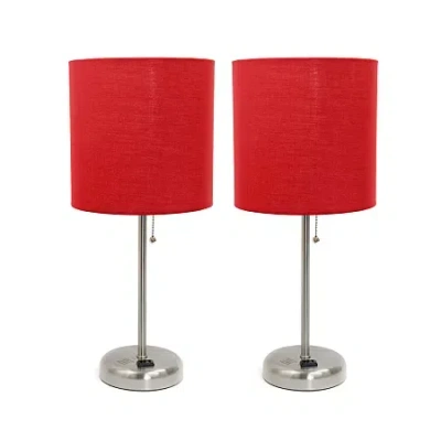 All The Rages Limelights Stick Lamp With Charging Outlet 2pc Table Lamp Set In Red