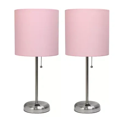All The Rages Limelights Stick Lamp With Charging Outlet 2pc Table Lamp Set In Pink