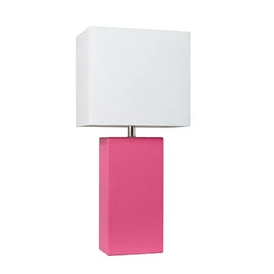 All The Rages Elegant Designs Modern Leather Table Lamp With White Fabric Shade In Pink
