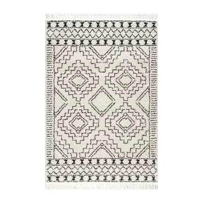Nuloom Vasiliki Moroccan Tribal Tassel Area Rug In White