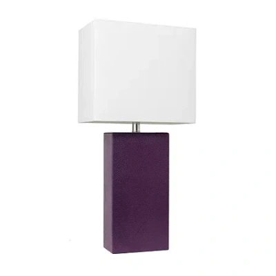 All The Rages Elegant Designs Modern Leather Table Lamp With White Fabric Shade In Purple