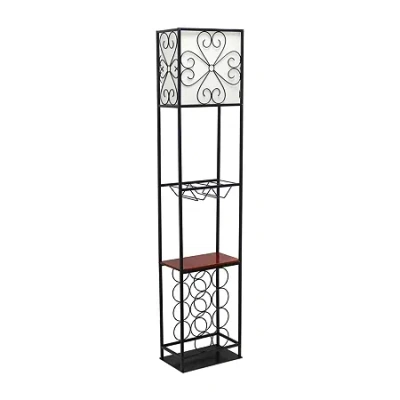 All The Rages Metal And Wood Etagere Wine Rack Lamp In Black