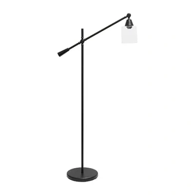 All The Rages Lalia Home Swing Arm Floor Lamp With Clear Glass Cylindrical Shade In Black
