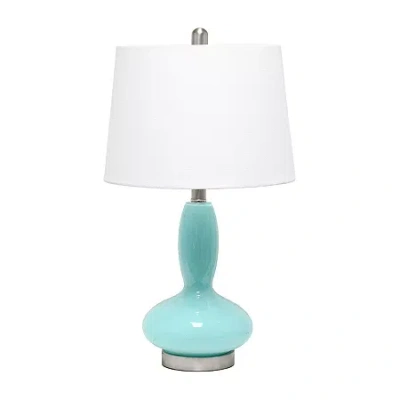 All The Rages Lalia Home Glass Dollop With White Fabric Shade Glass Table Lamp In Blue