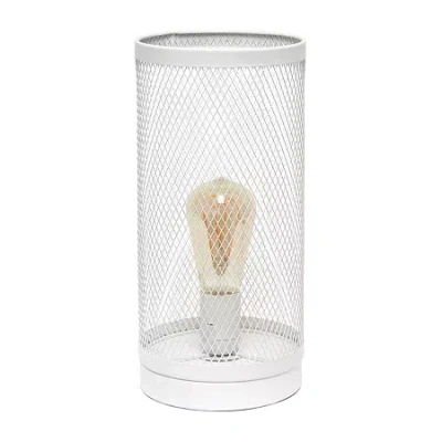All The Rages Black Mesh Cylindrical Steel Metal Table Lamp In White