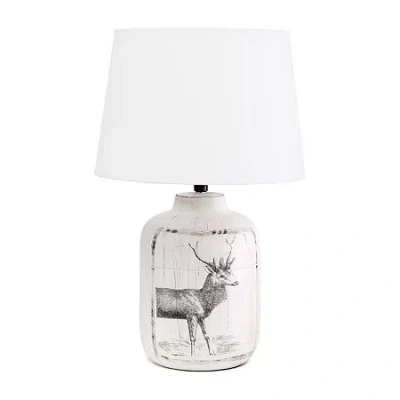 All The Rages Deer Print Ceramic Table Lamp In White