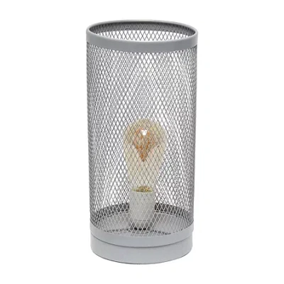 All The Rages Black Mesh Cylindrical Steel Metal Table Lamp In Gray