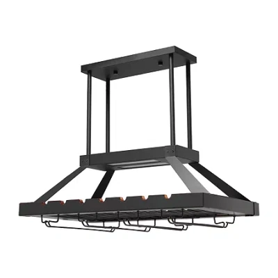 All The Rages Brushed Nickel 2 Light Led Overhead Wine Rack Pendant Light In Brown