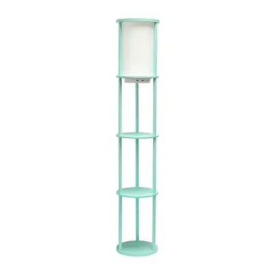 All The Rages Etagere Storage Floor Lamp With 2 Usb And 1 Outlet In Blue