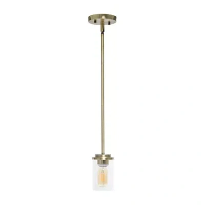 All The Rages 1-light 5.75" Adjustable Hanging Clear Cylinder Glass Pendant In Yellow