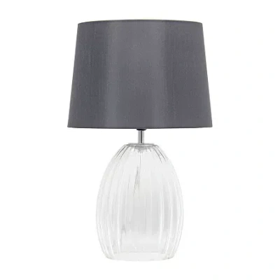 All The Rages 17.63" Contemporary Fluted Glass With Gray Fabric Shade Lamp Table