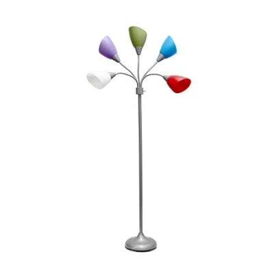 All The Rages Simple Designs Silver 5 Light Adjustable Gooseneck Floor Lamp In Silver