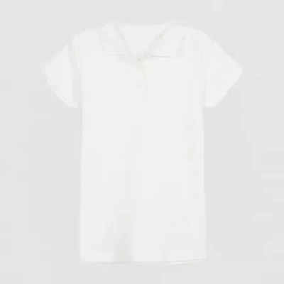 Izod Pique Little & Big Kid Girls Easy-on + Easy-off Sensory Friendly Short Sleeve Regular Fit Adaptive P In White