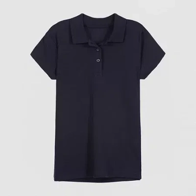 Izod Pique Little & Big Kid Girls Easy-on + Easy-off Sensory Friendly Short Sleeve Regular Fit Adaptive P In Blue