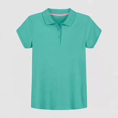 Izod Little & Big Kid Girls Short Sleeve Regular Fit Polo Shirt In Blue