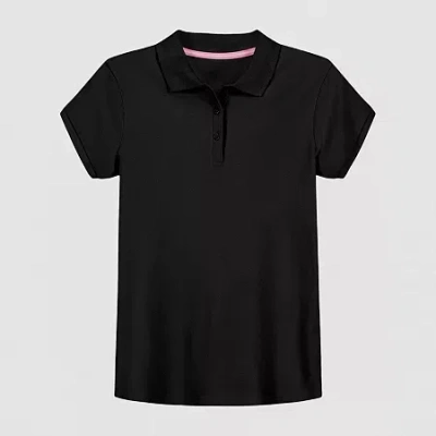 Izod Little & Big Kid Girls Short Sleeve Regular Fit Polo Shirt In Black