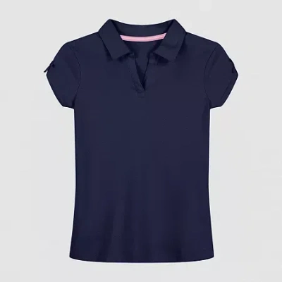 Izod Little & Big Kid Girls Short Sleeve Regular Fit Stretch Fabric Polo Shirt In Blue