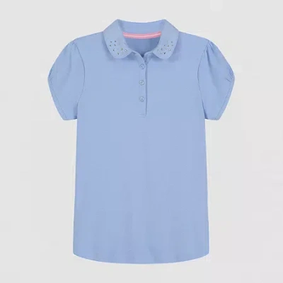 Izod Little & Big Girls Short Sleeve Stretch Polo Shirt In Blue