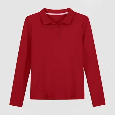 Izod Little & Big Kid Girls Long Sleeve Regular Fit Stretch Fabric Polo Shirt In Red