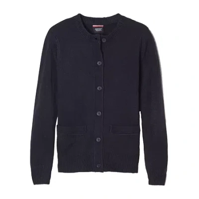 French Toast Little & Big Kid Girls Crew Neck Long Sleeve Button Cardigan In Blue