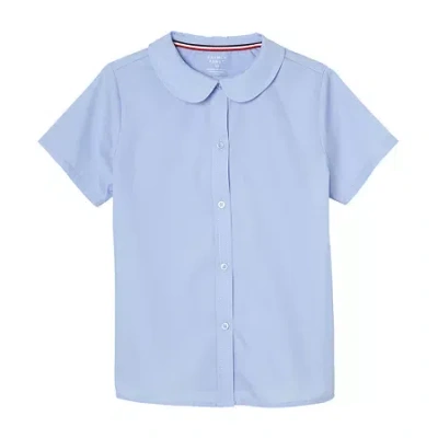 French Toast Little & Big Kid Girls Short Sleeve Fitted Regular Fit Button-down Shirt In Blue