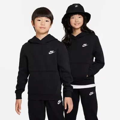 Nike Club Big Kid Unisex Long Sleeve Fleece Active Hoodie In Black
