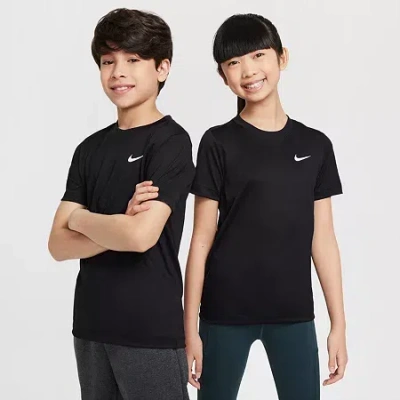 Nike Dri-fit Swoosh Big Kid Unisex Crew Neck Short Sleeve Regular Fit Graphic T-shirt In Black