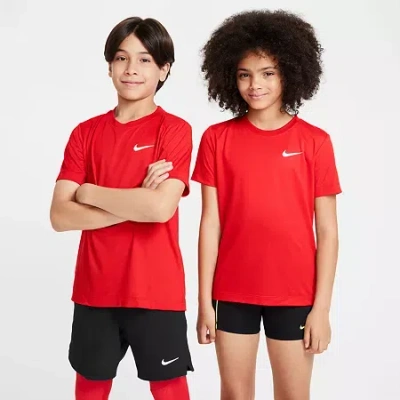 Nike Dri-fit Swoosh Big Kid Unisex Crew Neck Short Sleeve Regular Fit Graphic T-shirt In Red