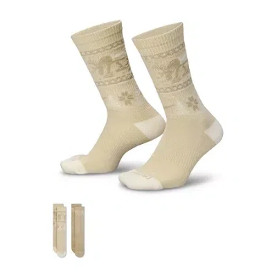 Nike Everyday Plus Cushioned Holiday Unisex Adult 2 Pair Crew Socks In Sand