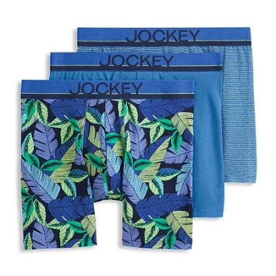 Jockey Casual Cotton Stretch Mens 3 Pack Boxer Briefs 3498 In Blue