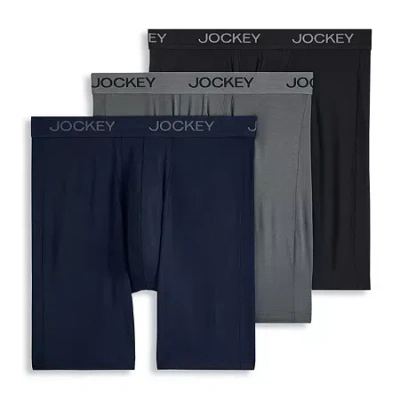 Jockey Chafe Proof Pouch Ultra Soft Modal Long Leg Mens 3 Pack Long Leg Boxer Briefs 3496 In Blue