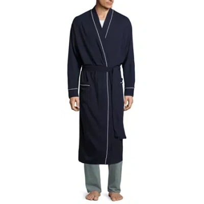Stafford Waffle One Size Mens Waffle Long Sleeve Long Length Robe In Blue