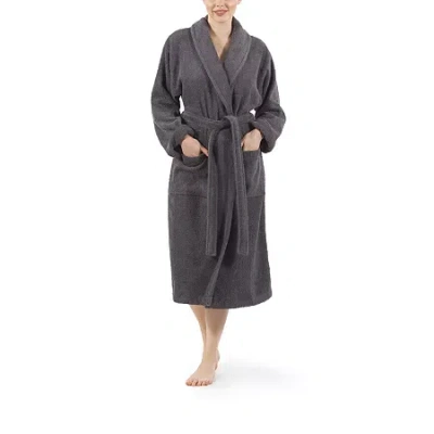 Linum Home Textiles Unisex Adult Terry Cloth Long Sleeve Long Length Robe In Gray