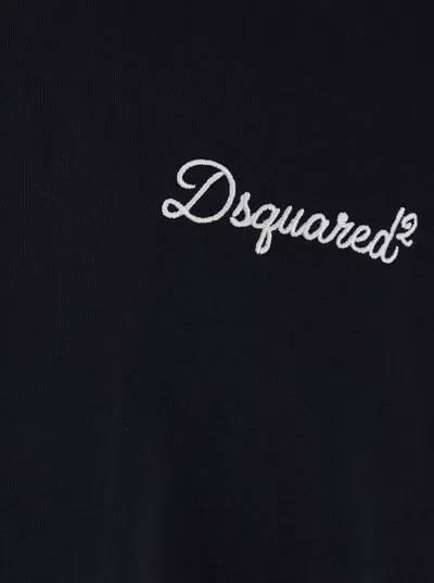 Dsquared2 Men Black T-shirt With Embroidered Logo On The Chest In Cotton Man In Black