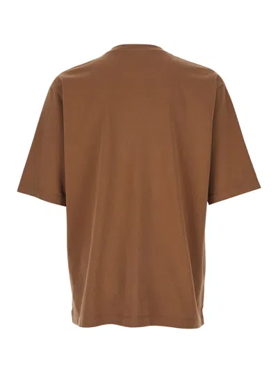 Dsquared2 Men Brown T-shirt With Embroidered Logo On The Chest In Cotton Man In Brown