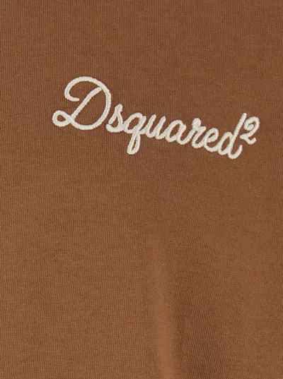 Dsquared2 Men Brown T-shirt With Embroidered Logo On The Chest In Cotton Man In Brown