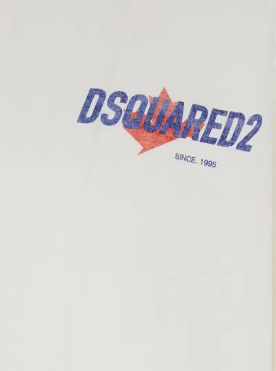 Dsquared2 Men White Sweater With Logo Printed On The Chest In Cotton Man In White