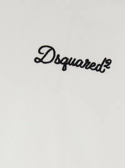 Dsquared2 Men White T-shirt With Embroidered Logo On The Chest In Cotton Man In White