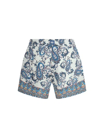 Etro Swim Shorts With Placed Leafy Paisley Print In Blue