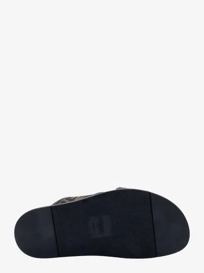 Fendi Double Crossed Band Logo Slides With Jacquard Ff Design In Black