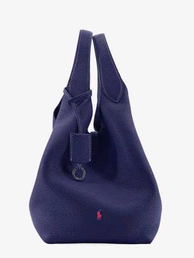 Polo Ralph Lauren Leather Shoulder Bag With Engraved Logo In Blue