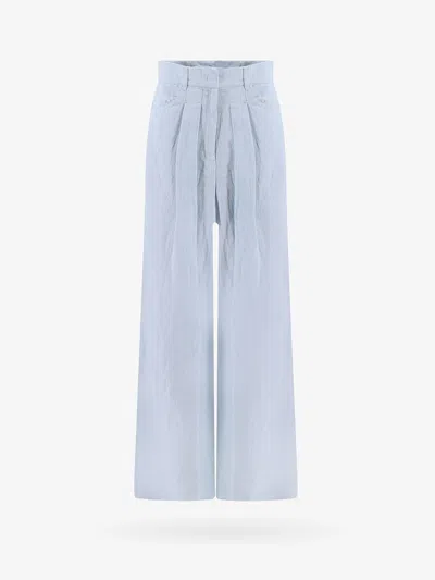 Krizia Linen Trouser With Frontal Pinces In Blue
