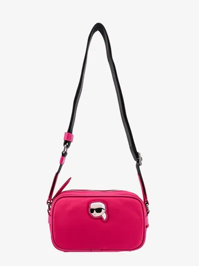 Karl Lagerfeld Recycled Nylon Shoulder Bag With Logo Patch On The Front In Pink