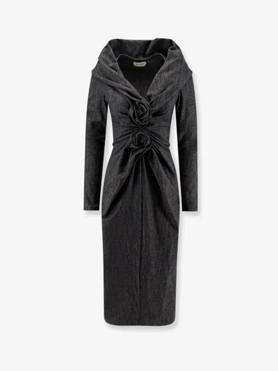 Alberta Ferretti Wool Blend Midi Dress In Gray