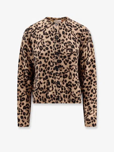 Semicouture Virgin Wool And Cashmere Cardigan In Animal Print