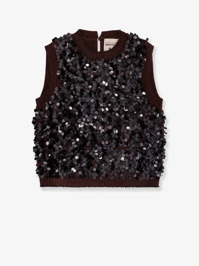 Semicouture Wool And Cashmere Vest With Sequins In Brown