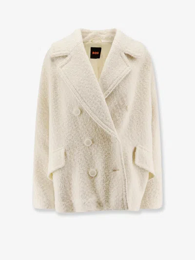 Hugo Boss Wool Blend Caban Coat In White
