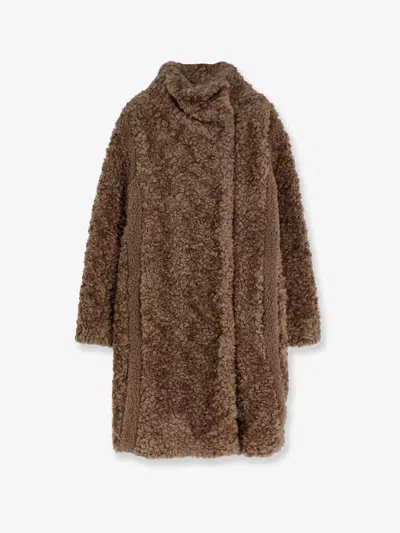 Hugo Boss Faux Fur Coat In Brown